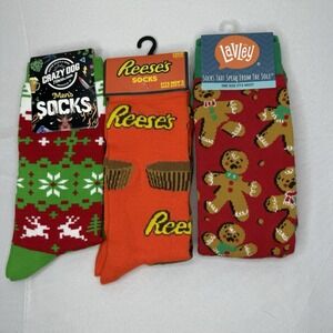 Men's Christmas  And Reese's Peanut Butter Cup Socks Funny 3 Pairs Crew Holiday